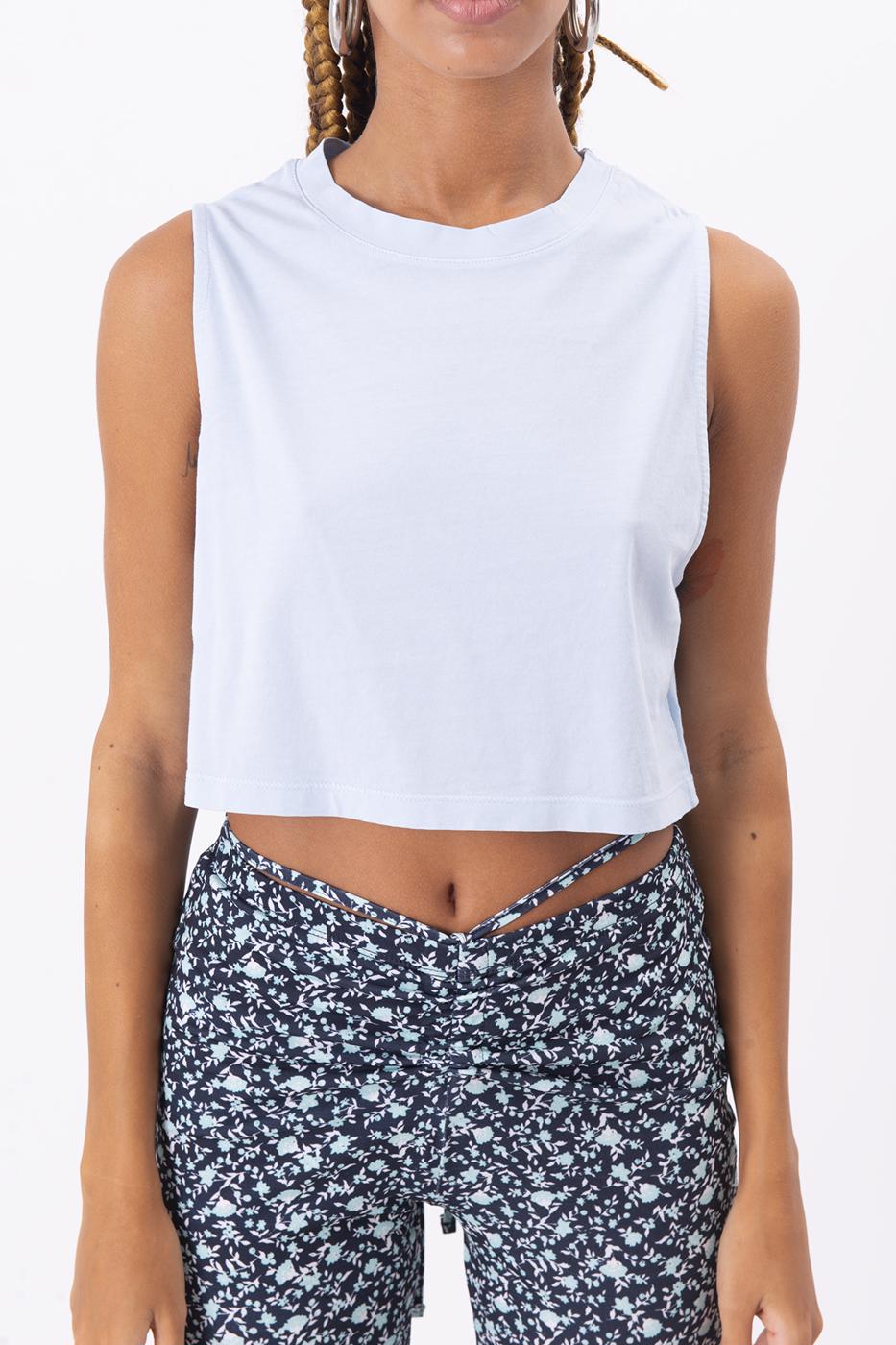 Bayan Mavi Kolsuz Yıkamalı Tişört