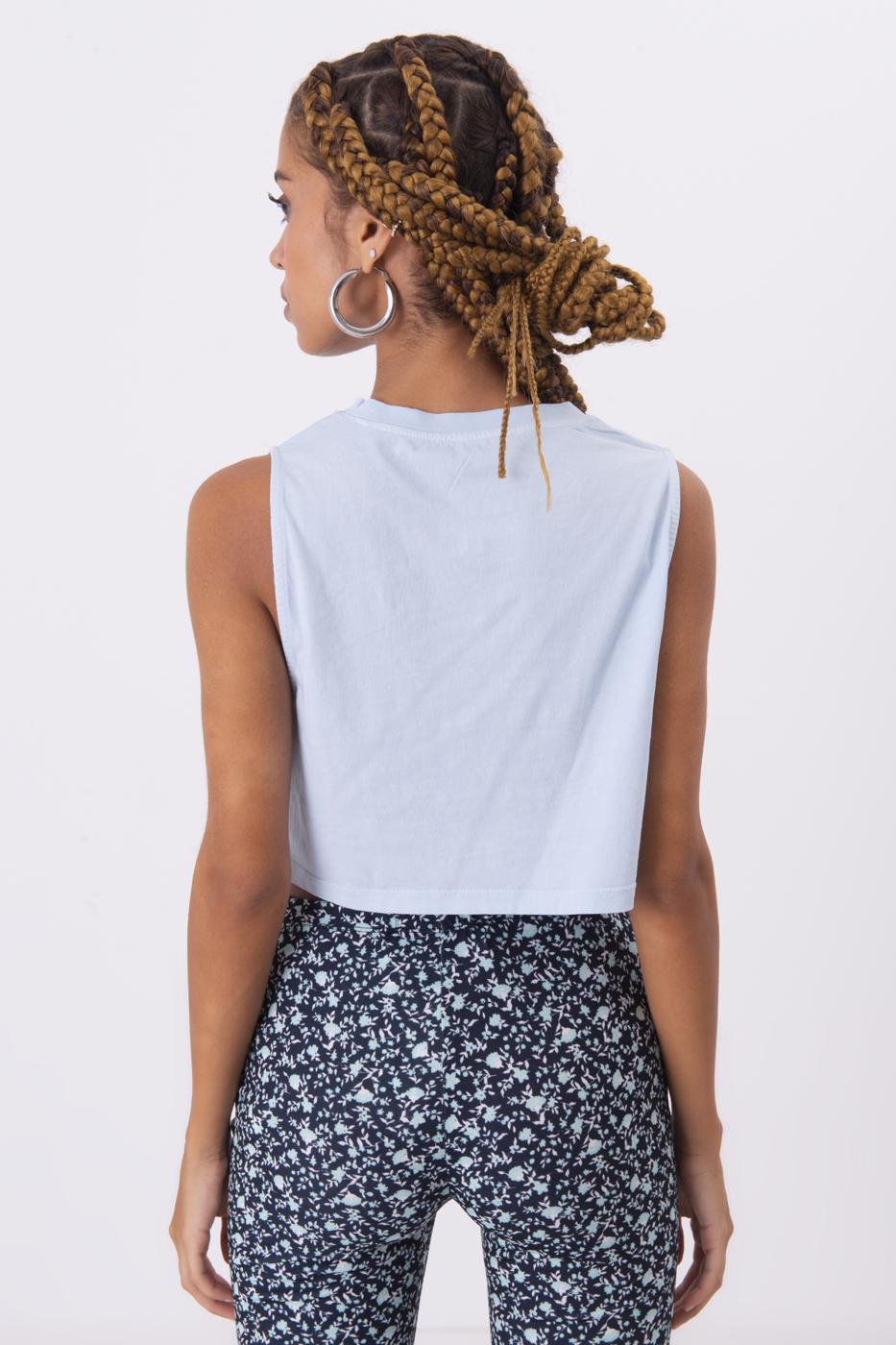 Bayan Mavi Kolsuz Yıkamalı Tişört