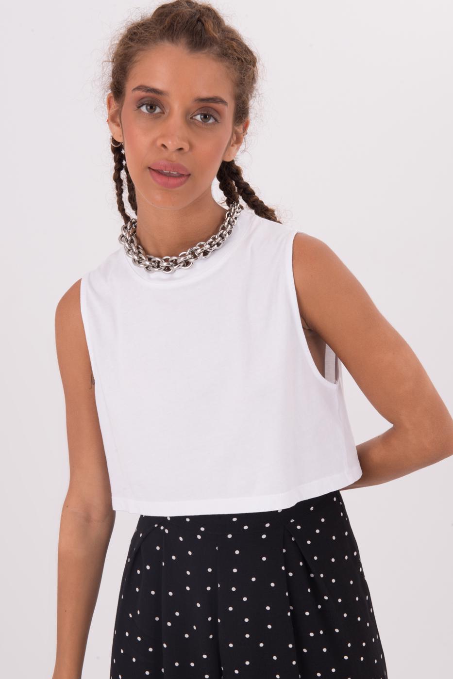 Bayan Beyaz Kolsuz Yıkamalı Tişört