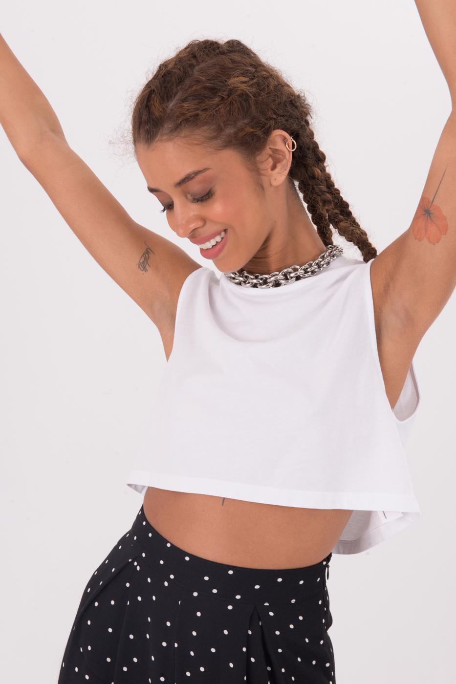 Bayan Beyaz Kolsuz Yıkamalı Tişört