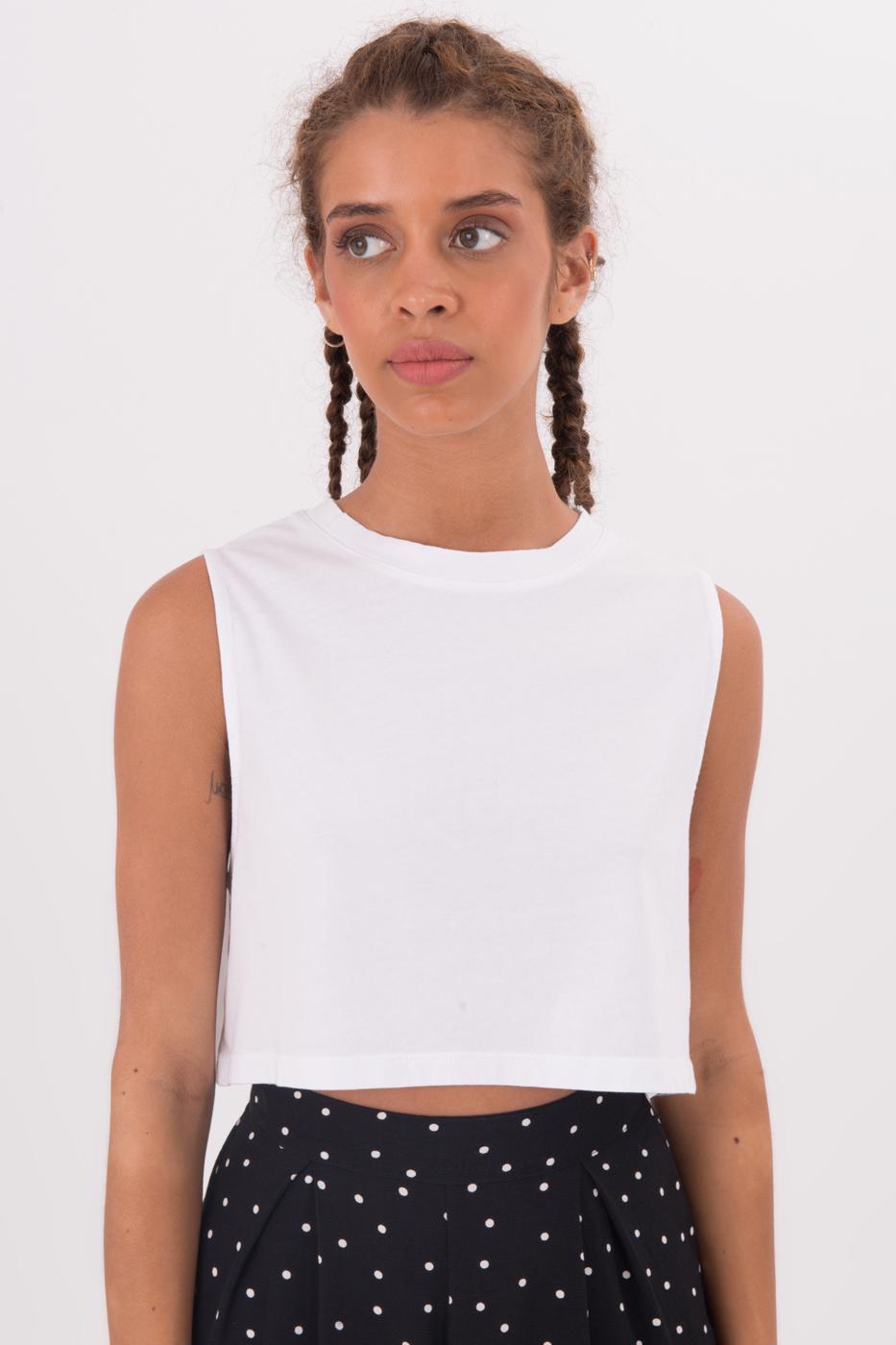Bayan Beyaz Kolsuz Yıkamalı Tişört