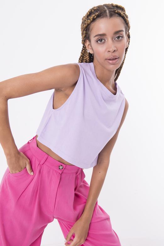 Bayan Lila Kolsuz Yıkamalı Tişört - BSL