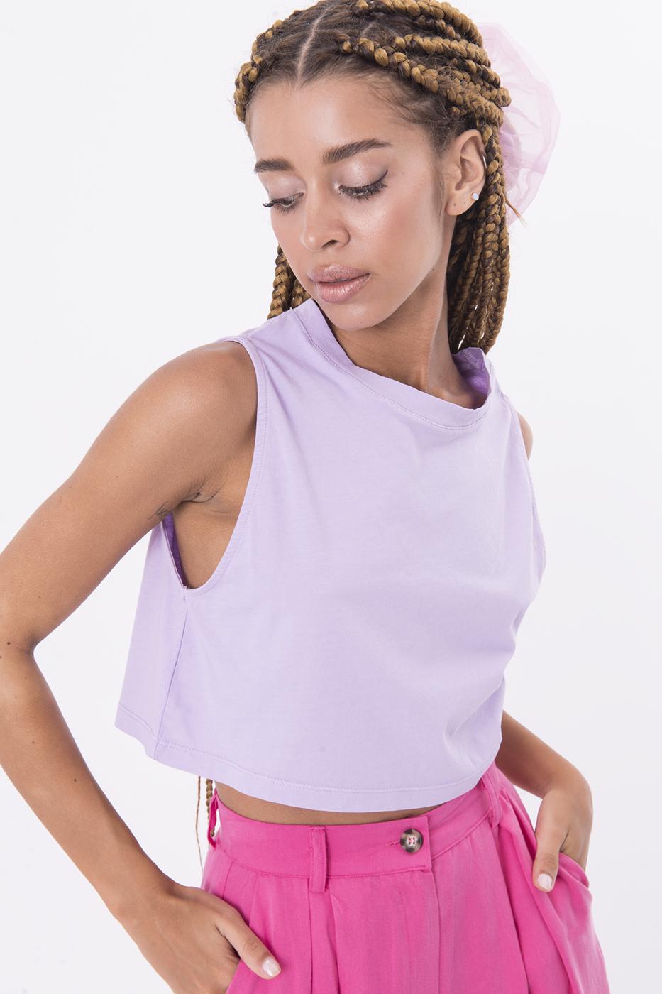 Bayan Lila Kolsuz Yıkamalı Tişört