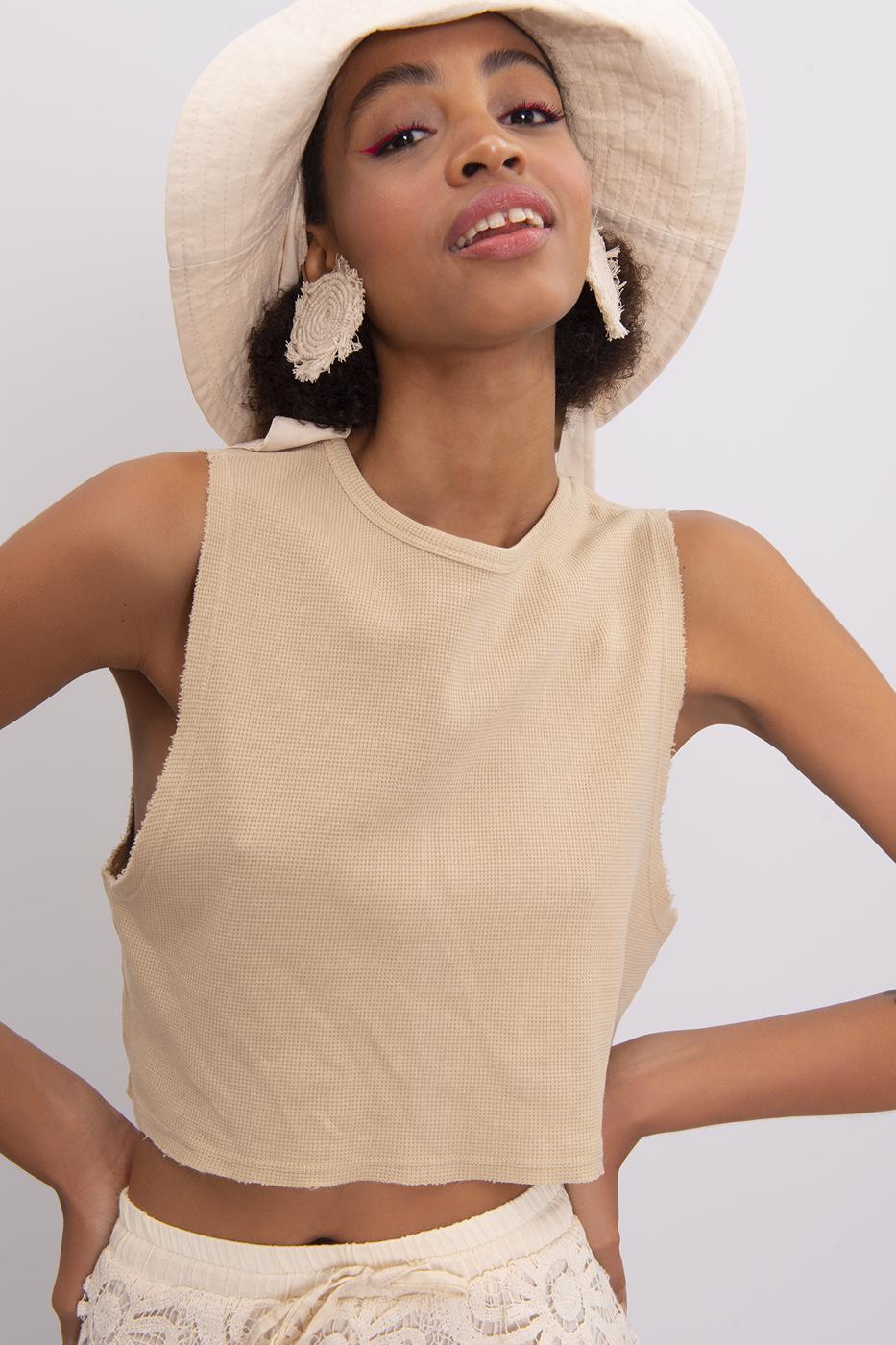 Bayan Bej Kolsuz Basic Bluz