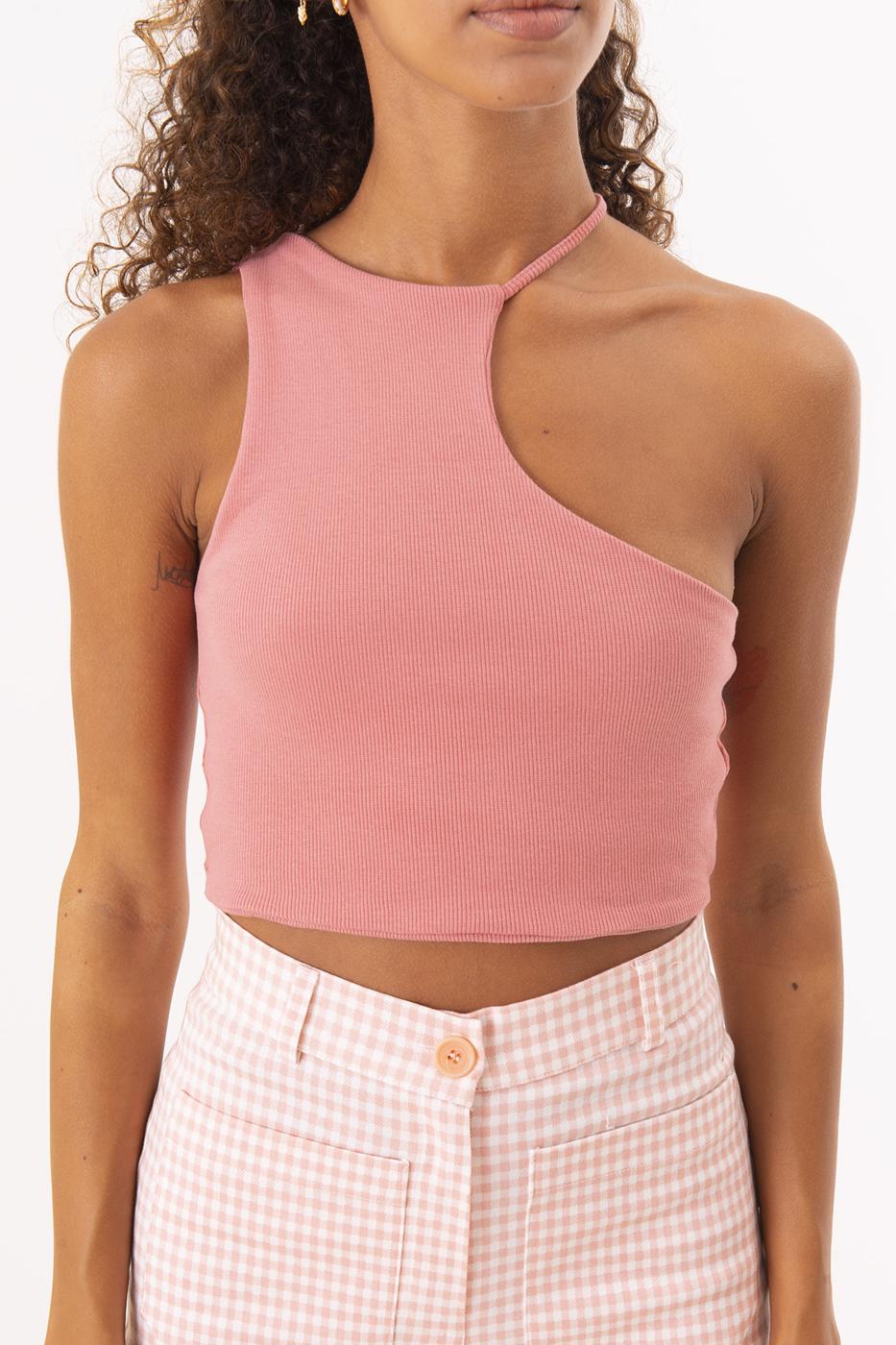 Bayan Pudra Tek Omuz Asimetrik Kesim Crop Body