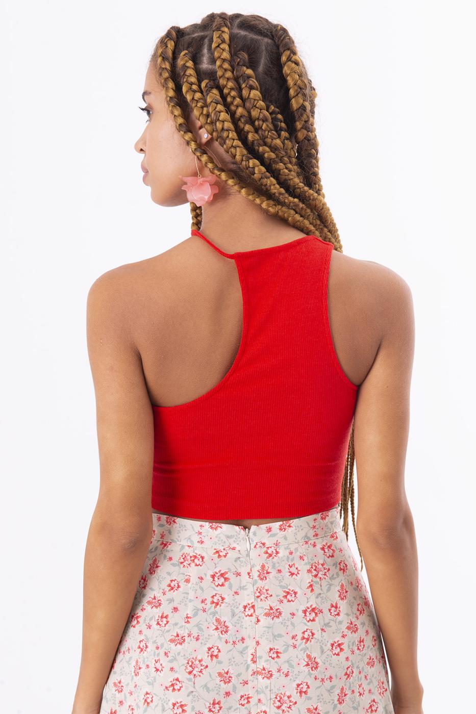 Bayan Kırmızı Tek Omuz Asimetrik Kesim Crop Body