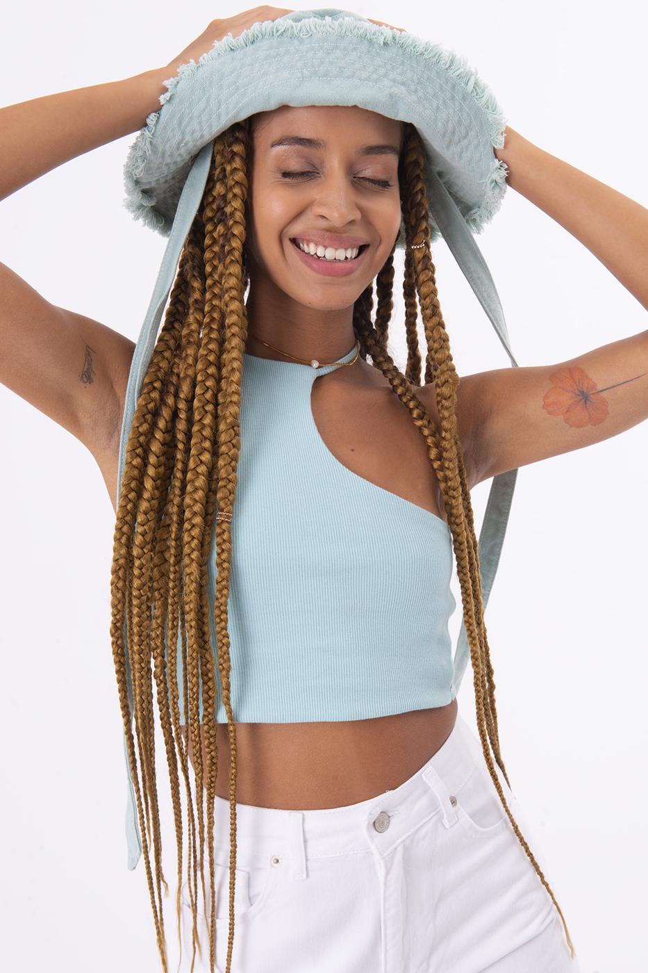 Bayan Yeşil Tek Omuz Asimetrik Kesim Crop Body