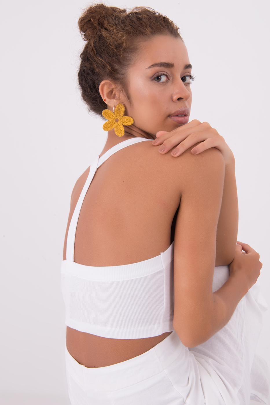 Bayan Beyaz Askılı Crop Body