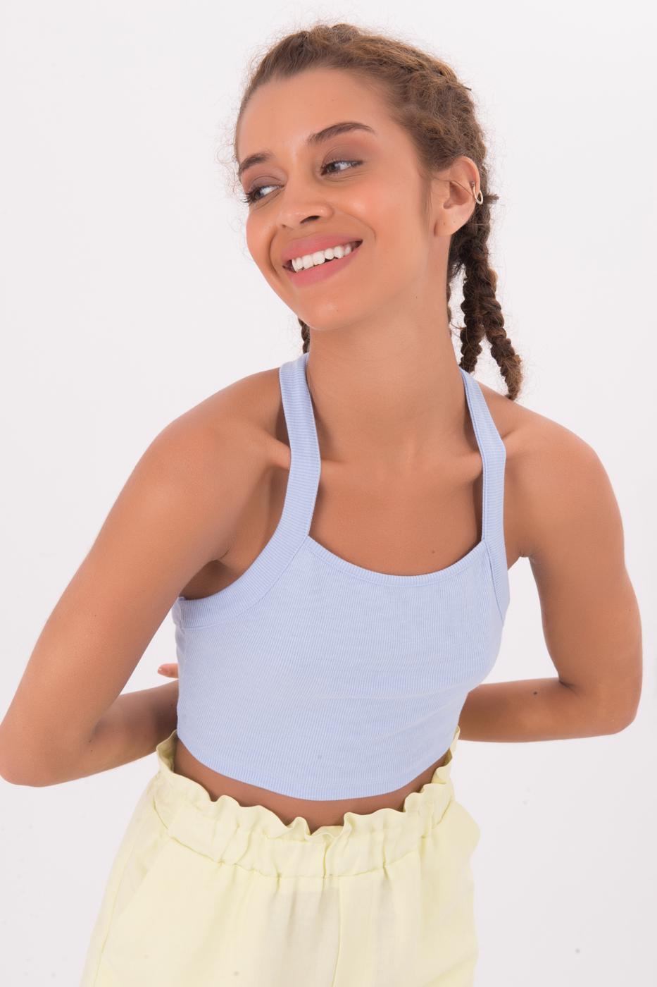 Bayan Mavi Askılı Crop Body