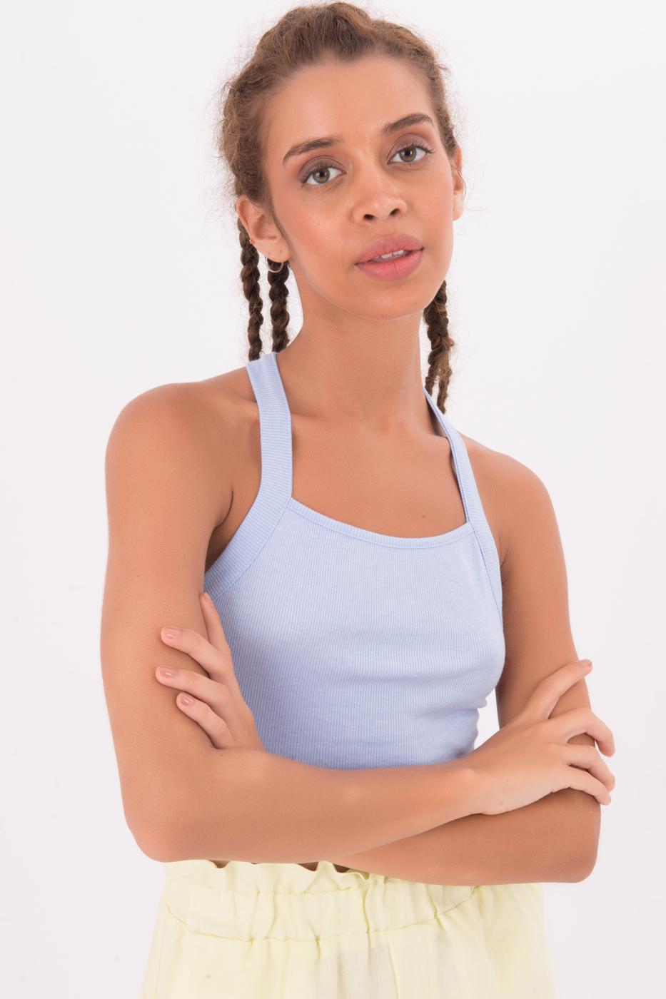 Bayan Mavi Askılı Crop Body