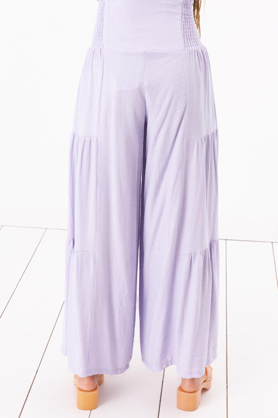 Bayan Lila Düğme Detaylı Bol Pantolon