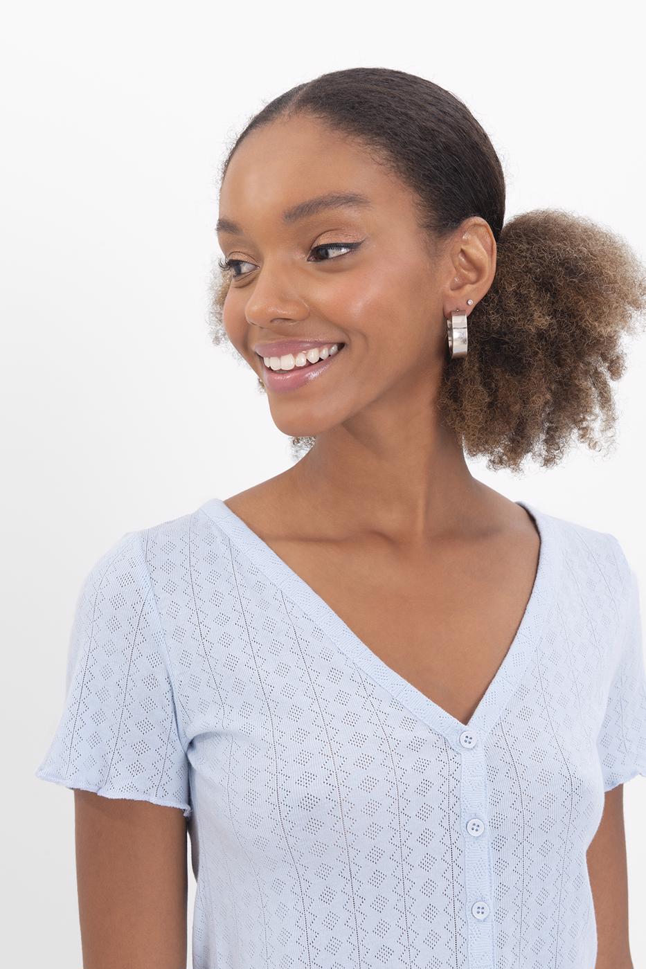 Bayan Mavi V Yakalı Bluz