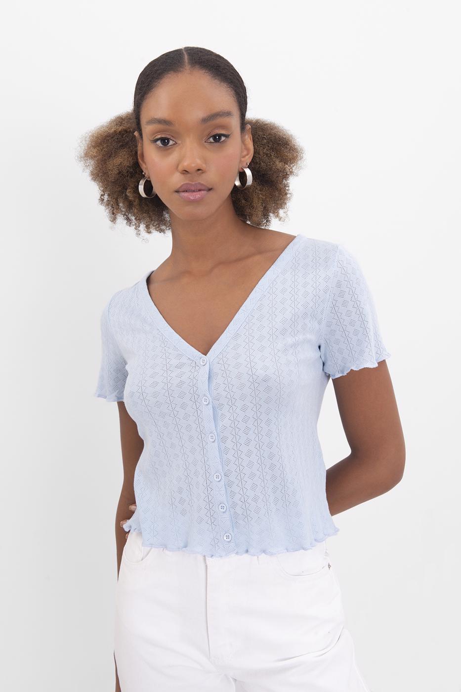 Bayan Mavi V Yakalı Bluz