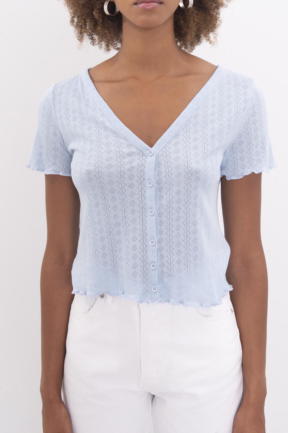 Bayan Mavi V Yakalı Bluz