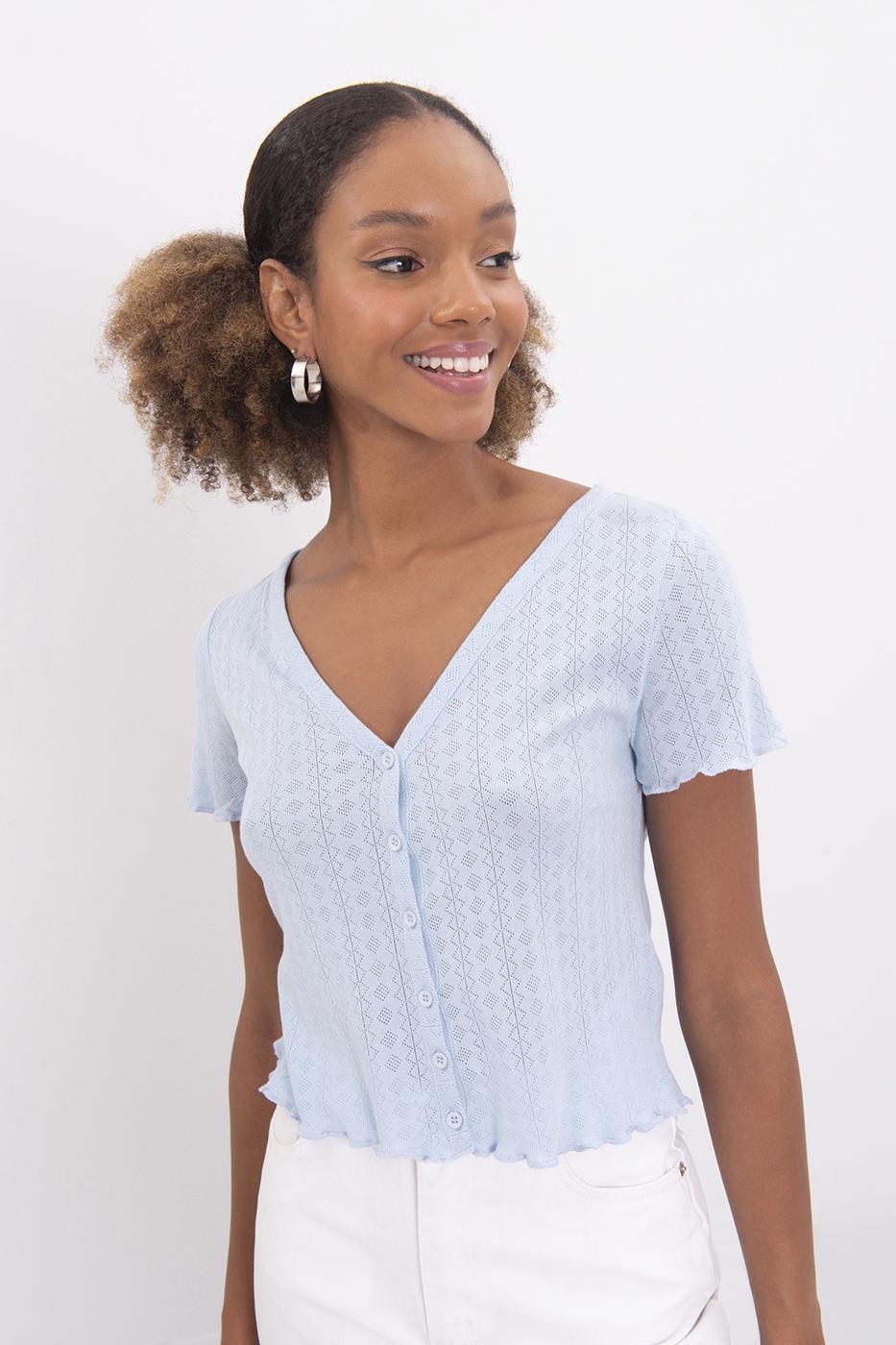 Bayan Mavi V Yakalı Bluz