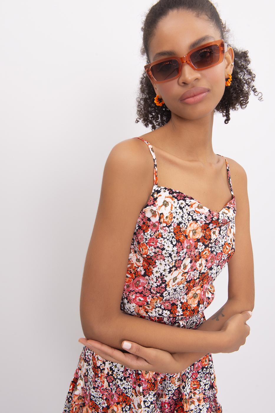 Bayan Oranj Degaje Yaka Askılı Bluz