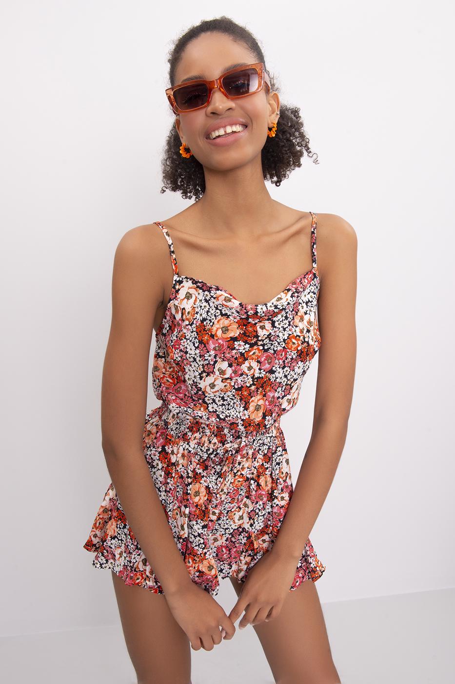 Bayan Oranj Degaje Yaka Askılı Bluz