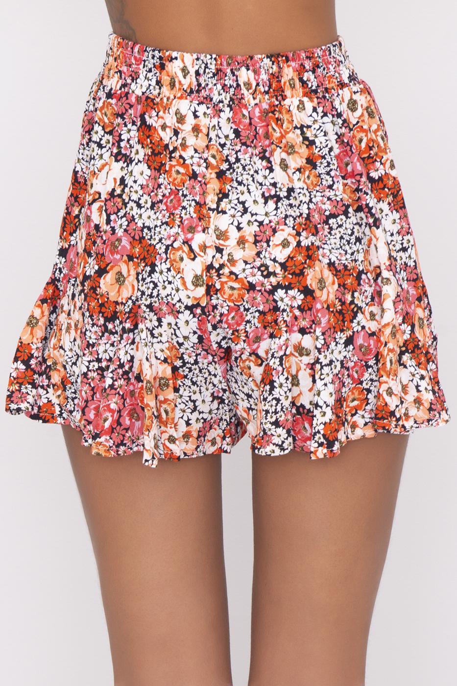 Bayan Oranj Bel Lastik Detaylı Şort