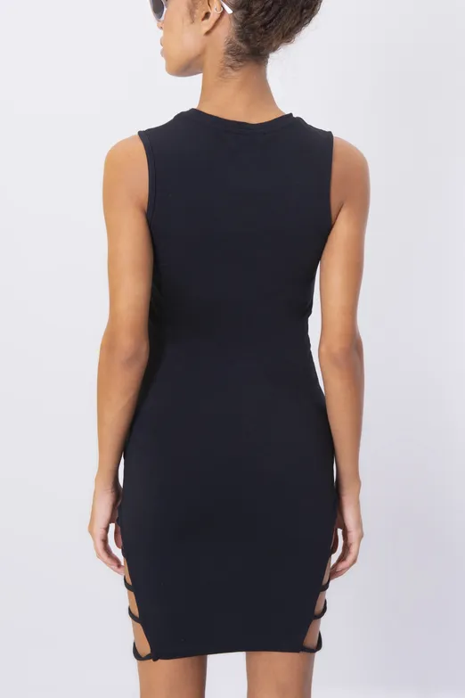 Bayan Siyah Ön Baskı Detaylı Mini Elbise - BSL