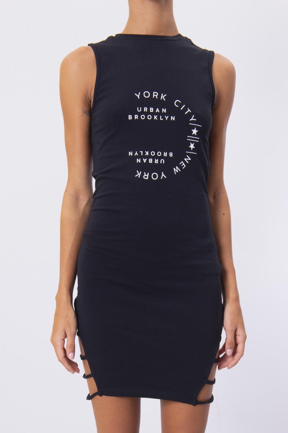 Bayan Siyah Ön Baskı Detaylı Mini Elbise