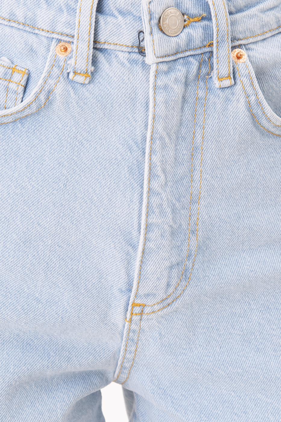 Bayan Mavi Yüksek Bel Yıpratma Detaylı Mini Şort