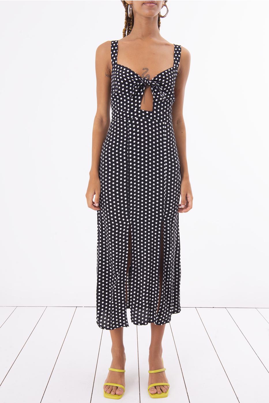 Bayan Siyah Askılı Yırtmaç Detaylı Midi Elbise