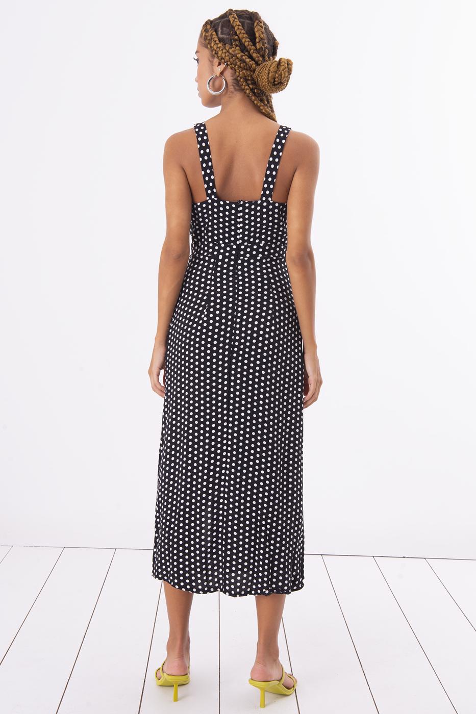 Bayan Siyah Askılı Yırtmaç Detaylı Midi Elbise