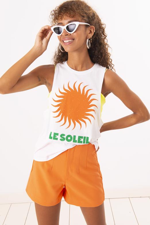 Bayan Beyaz Ön Baskı Detaylı Kolsuz Tişört - BSL