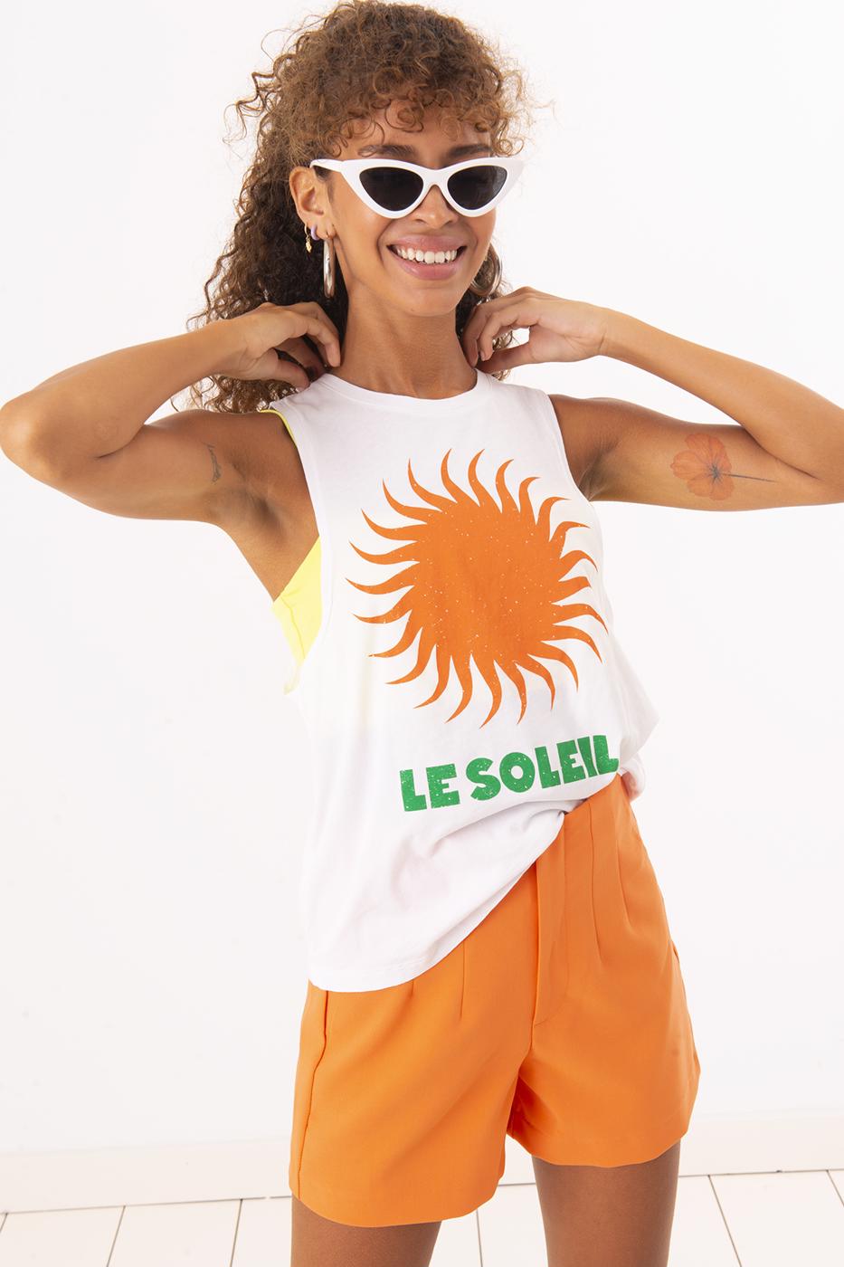 Bayan Beyaz Ön Baskı Detaylı Kolsuz Tişört