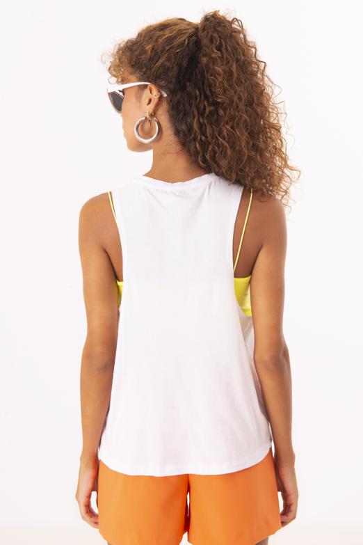 Bayan Beyaz Ön Baskı Detaylı Kolsuz Tişört - BSL