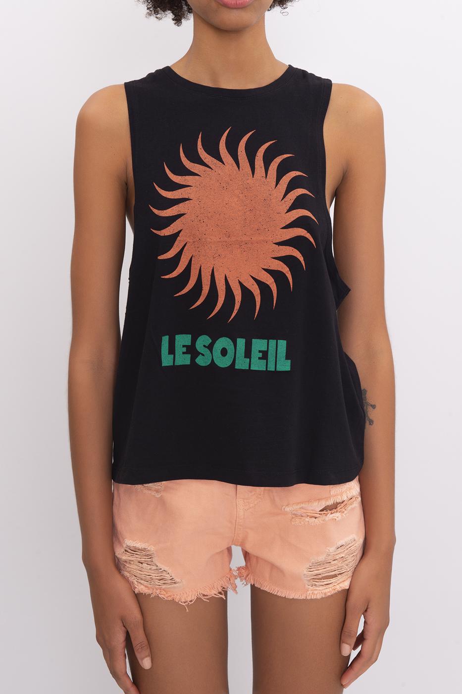 Bayan Siyah Ön Baskı Detaylı Kolsuz Tişört