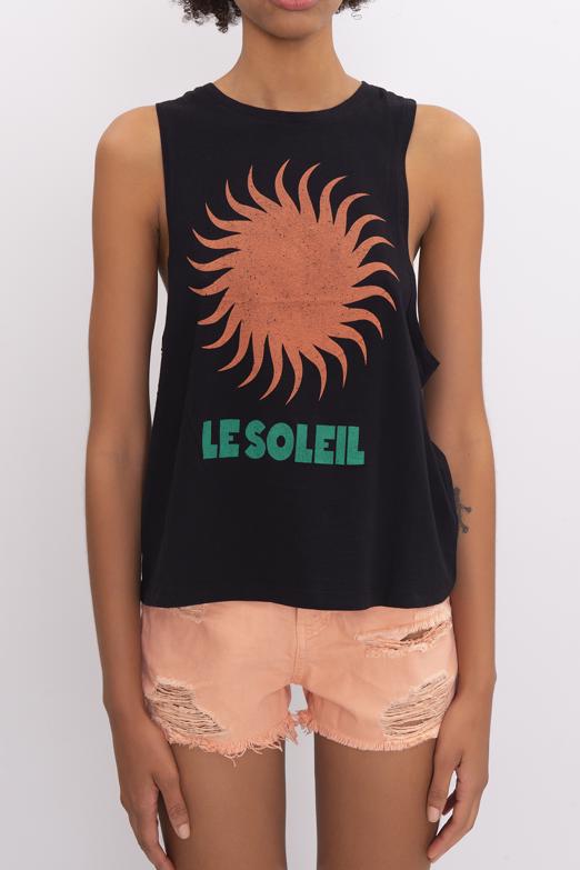 Bayan Siyah Ön Baskı Detaylı Kolsuz Tişört - BSL