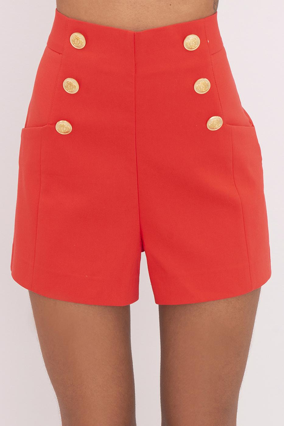 Bayan Kırmızı Düğme Detaylı Şort