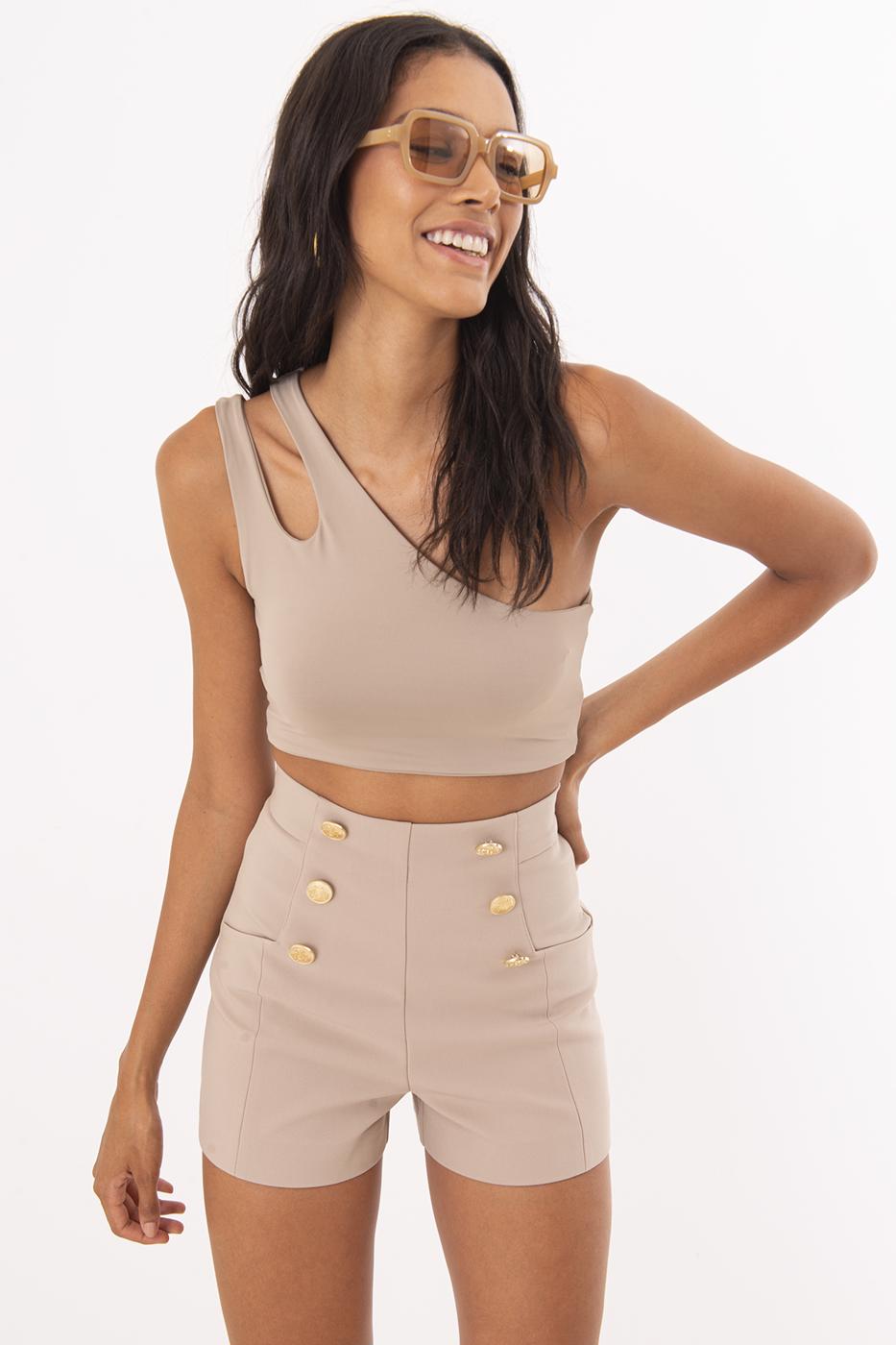 Bayan Vizon Düğme Detaylı Şort
