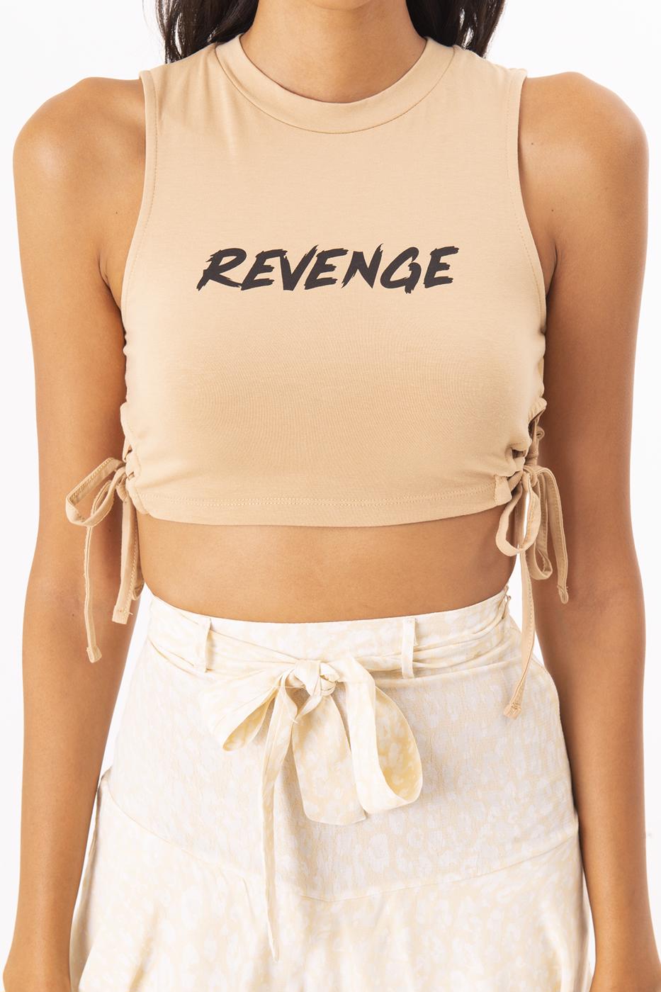 Bayan Bej Ön Baskı Detaylı Bağlamalı Crop Body