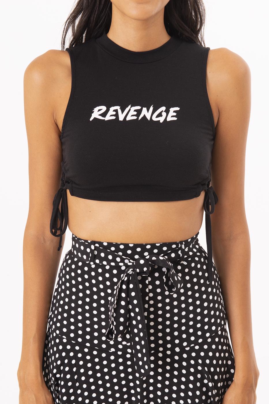 Bayan Siyah Ön Baskı Detaylı Bağlamalı Crop Body