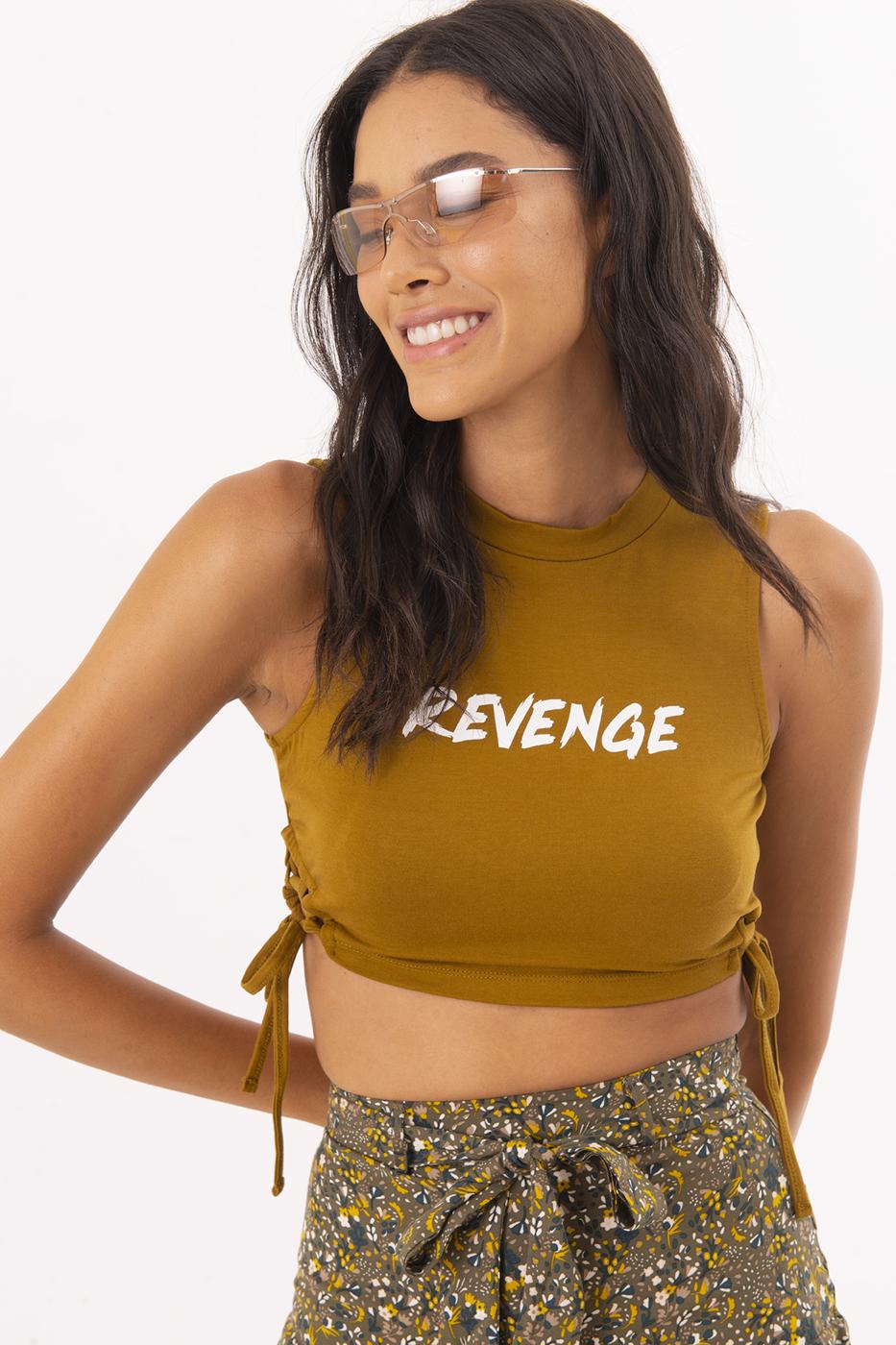 Bayan Yeşil Ön Baskı Detaylı Bağlamalı Crop Body