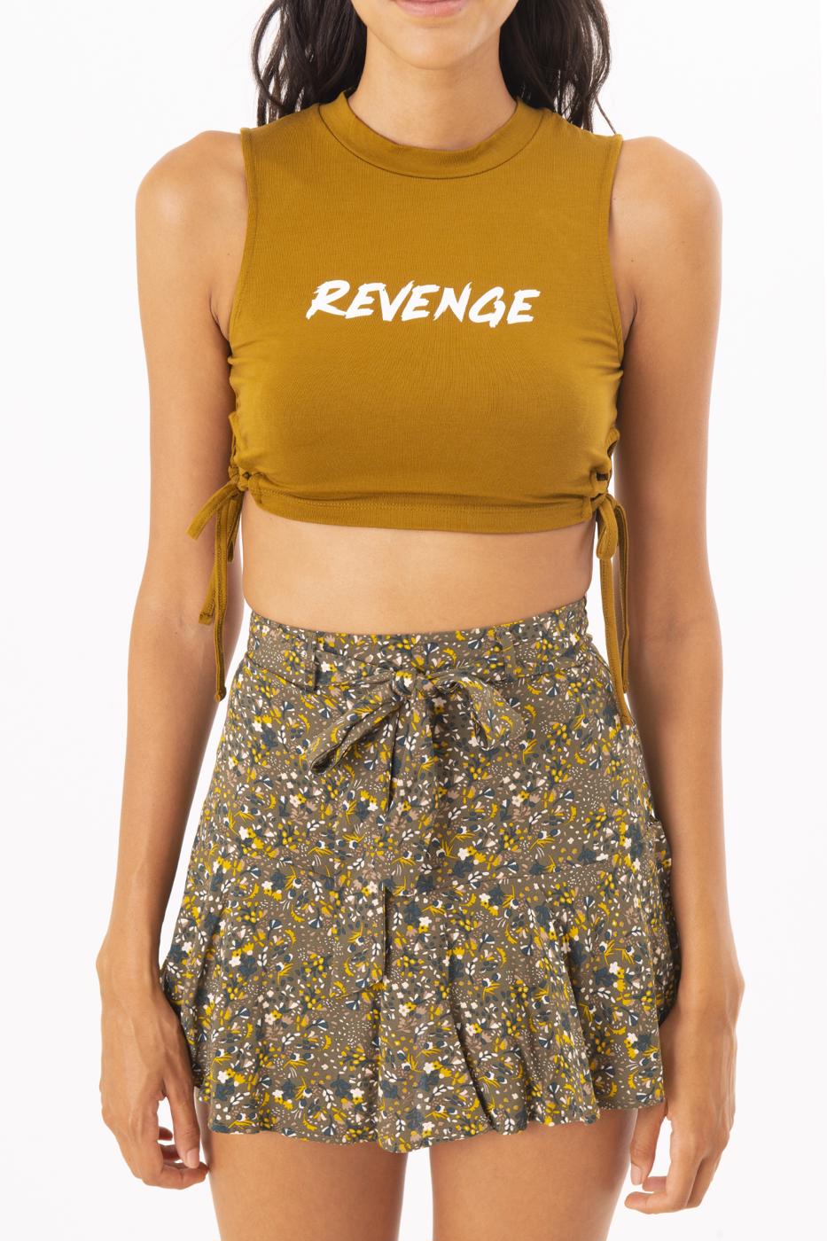 Bayan Yeşil Ön Baskı Detaylı Bağlamalı Crop Body