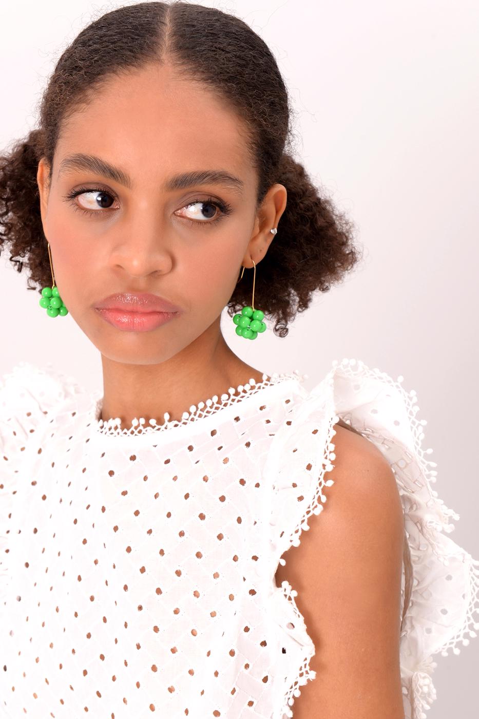 Bayan Beyaz Fırfır Detaylı Bluz