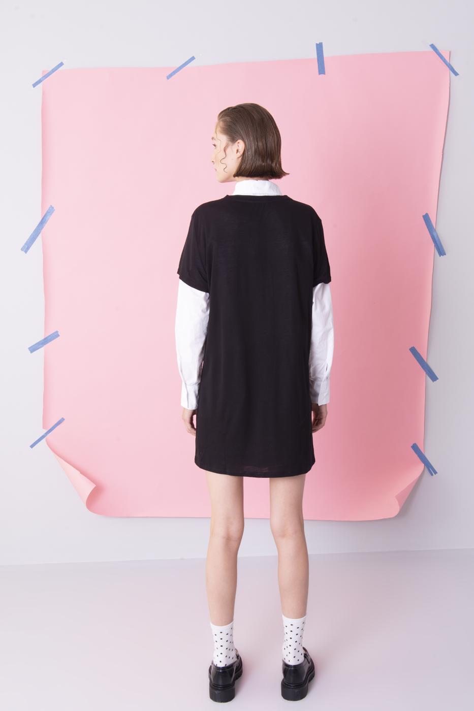 Bayan Siyah Ön Baskı Detaylı Mini Basic Elbise