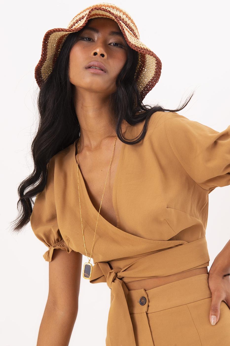 Bayan Taba Anvelop Bağlama Detaylı Bluz