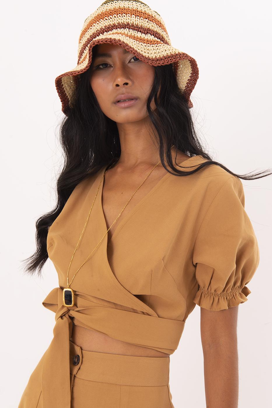 Bayan Taba Anvelop Bağlama Detaylı Bluz