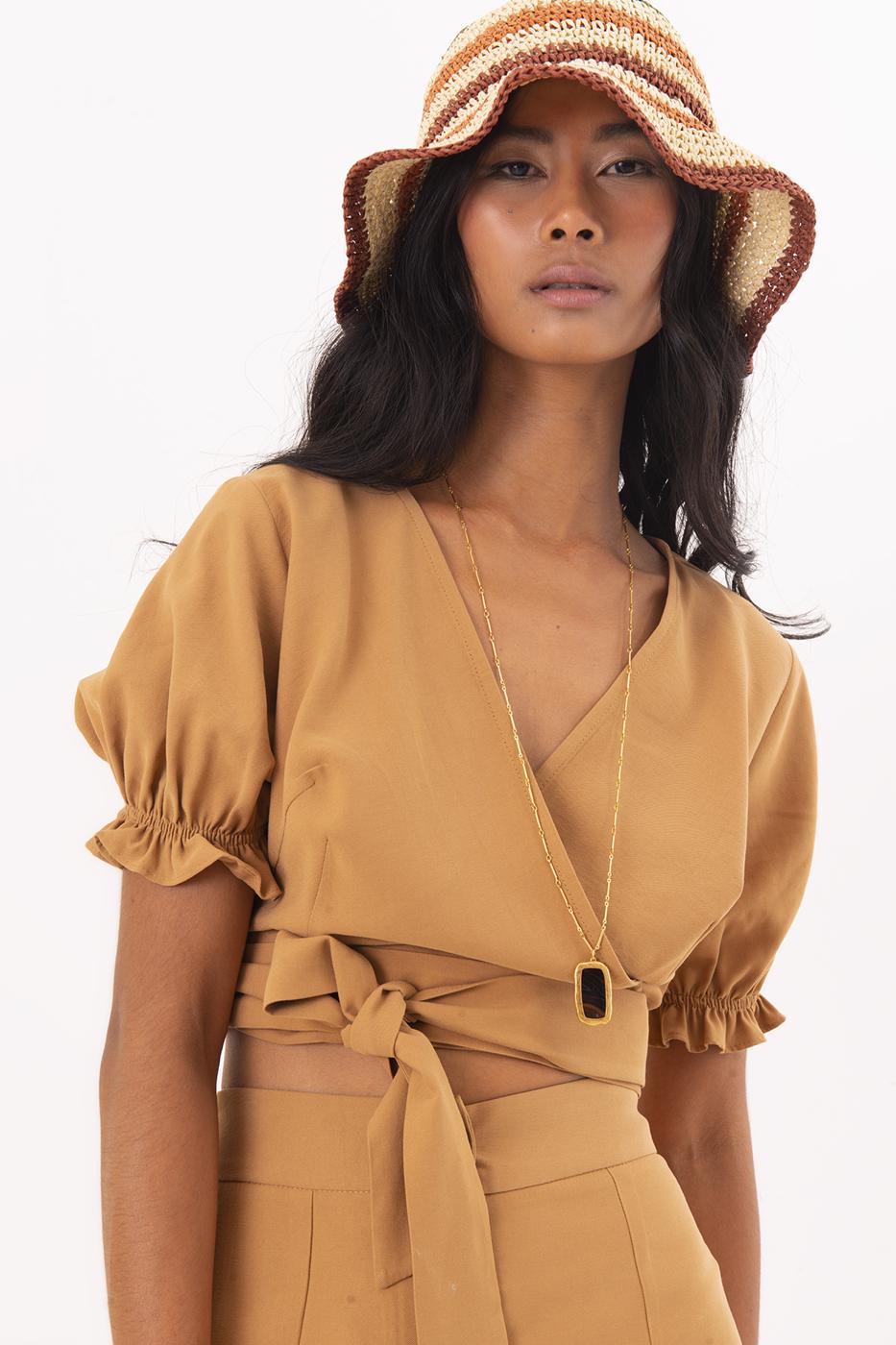 Bayan Taba Anvelop Bağlama Detaylı Bluz