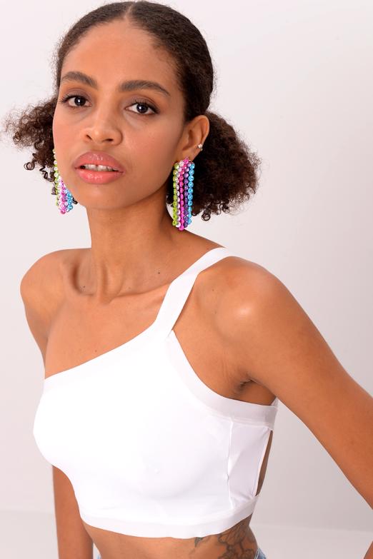 Bayan Beyaz Sırt Bant Detaylı Tek Omuz Büstiyer - BSL