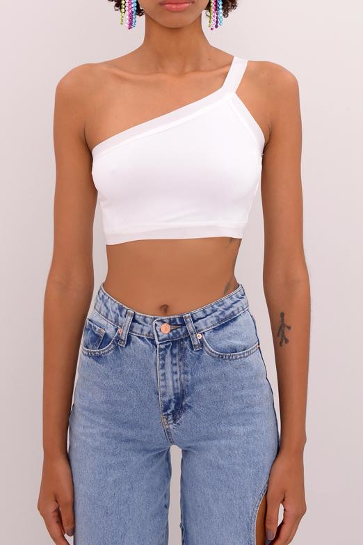 Bayan Beyaz Sırt Bant Detaylı Tek Omuz Büstiyer - BSL
