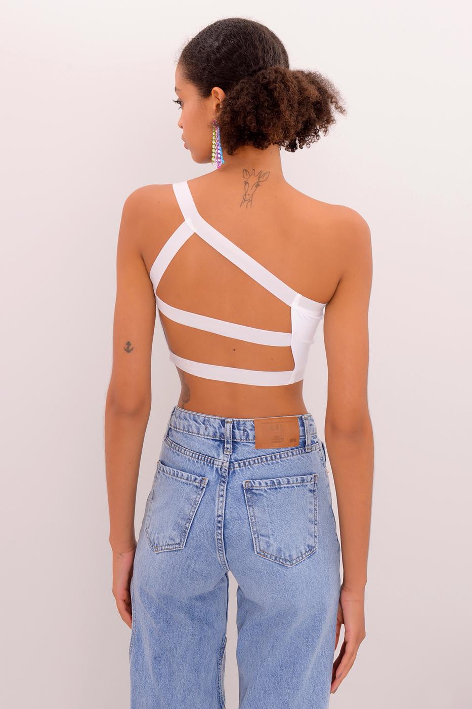 Bayan Beyaz Sırt Bant Detaylı Tek Omuz Büstiyer