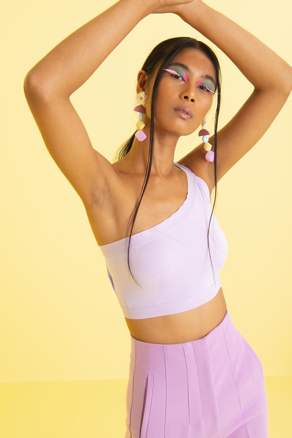 Bayan Lila Sırt Bant Detaylı Tek Omuz Büstiyer