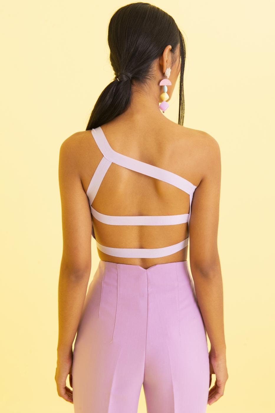 Bayan Lila Sırt Bant Detaylı Tek Omuz Büstiyer