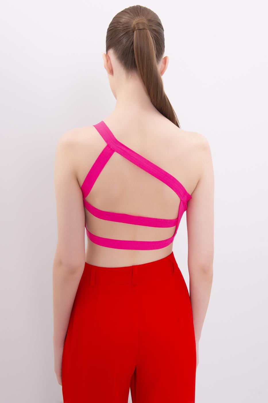 Bayan Pembe Sırt Bant Detaylı Tek Omuz Büstiyer