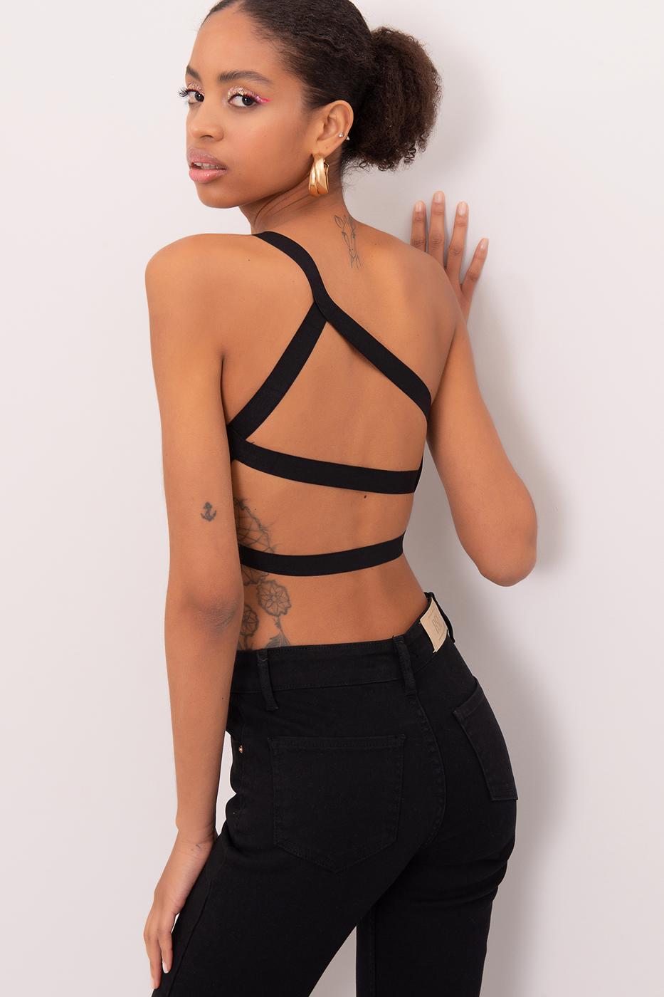 Bayan Siyah Sırt Bant Detaylı Tek Omuz Büstiyer